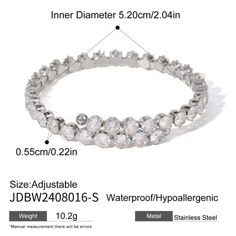Stainless Steel White Zircon Full Zirconium Bracelet $30.00 Dana Fashion Color: JDBW2408016S Women's Accessories Product information: Treatment Process: Electroplating Color: JDBW2408016,JDBW2408016-S Material: Stainless steel Popular elements: Ring Type: