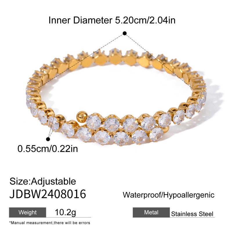 Stainless Steel White Zircon Full Zirconium Bracelet $30.00 Dana Fashion Color: JDBW2408016 Women's Accessories Product information: Treatment Process: Electroplating Color: JDBW2408016,JDBW2408016-S Material: Stainless steel Popular elements: Ring Type: