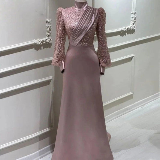 Stand Collar All-inclusive Long Sleeve Detachable Evening Dress Elegant Elegant Two-piece Suit $349.50 Dana Fashion Color: Dress Plus Floating Piece Size: US10 Women's clothing Product information: Fabric name: Satin Color: slim dress, dress plus floating