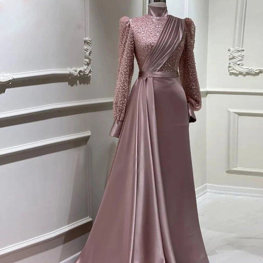 Stand Collar All-inclusive Long Sleeve Detachable Evening Dress Elegant Elegant Two-piece Suit $349.50 Dana Fashion Color: Dress Plus Floating Piece Size: US10 Women's clothing Product information: Fabric name: Satin Color: slim dress, dress plus floating