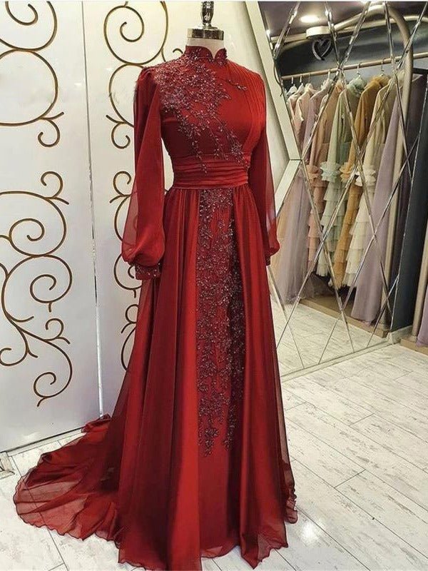 Stand Collar Luxury Long Sleeve Evening Dress $350.00 Dana Fashion Color: Picture Color Size: US10 Women's clothing Product information: Fabric name: lace Color: Picture color Sleeve type: regular sleeve Main fabric composition: Polyester Fiber (polyester