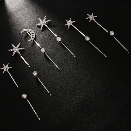 Star Hairpin Cute Trumpet Rhinestone Bobby Pin $9.50 Dana Fashion Color: A Diamond Purity: Gold Plating Women's Accessories Product information: Treatment Process: Electroplating Color: One Little Star, two XINGX, Moon, one diamond, five-piece set, one bi