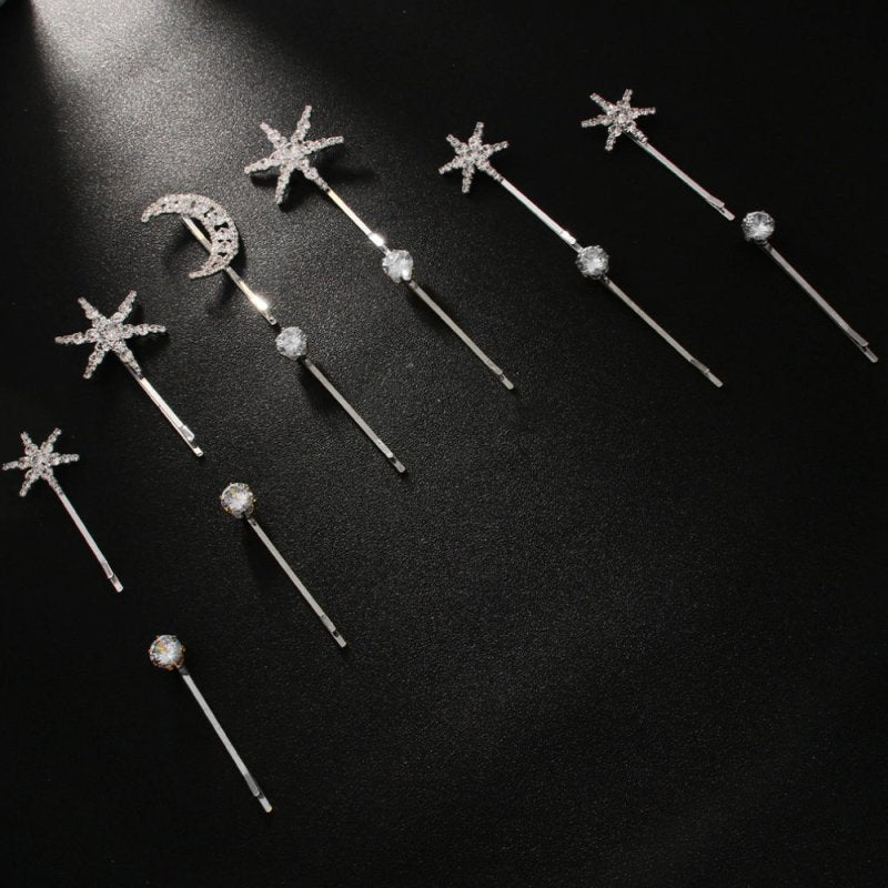 Star Hairpin Cute Trumpet Rhinestone Bobby Pin $9.50 Dana Fashion Color: A Diamond Purity: Gold Plating Women's Accessories Product information: Treatment Process: Electroplating Color: One Little Star, two XINGX, Moon, one diamond, five-piece set, one bi