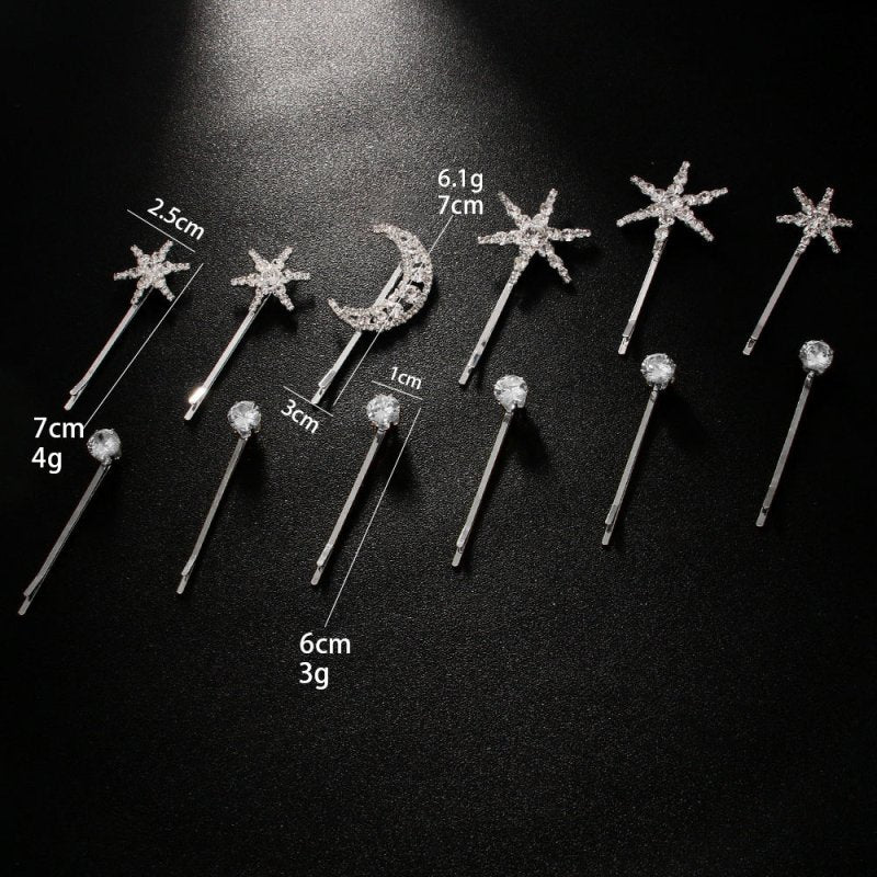 Star Hairpin Cute Trumpet Rhinestone Bobby Pin $9.50 Dana Fashion Color: A Diamond Purity: Gold Plating Women's Accessories Product information: Treatment Process: Electroplating Color: One Little Star, two XINGX, Moon, one diamond, five-piece set, one bi