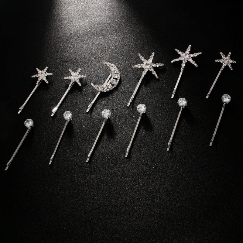 Star Hairpin Cute Trumpet Rhinestone Bobby Pin $9.50 Dana Fashion Color: A Diamond Purity: Gold Plating Women's Accessories Product information: Treatment Process: Electroplating Color: One Little Star, two XINGX, Moon, one diamond, five-piece set, one bi
