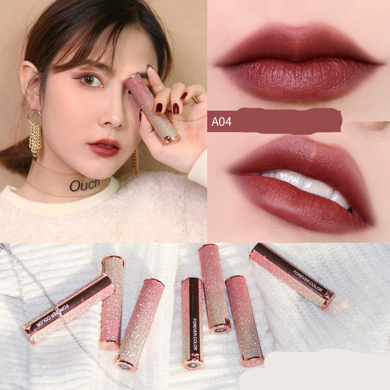 Starry lipstick $21.80 Dana Fashion Style: A04 makeup Brand: xixi Color :A01 pumpkin color,A02 classic red,A03 red persimmon,A04 milk coffee color,A05 brick red,A06 rose wood ,A07 cherries,A08 apricot orange,A09 bean paste,A10 reddish-brown