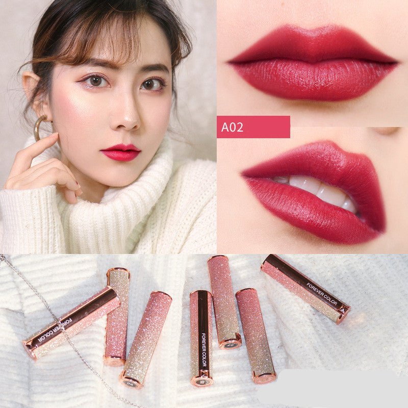 Starry lipstick $21.80 Dana Fashion Style: A02 makeup Brand: xixi Color :A01 pumpkin color,A02 classic red,A03 red persimmon,A04 milk coffee color,A05 brick red,A06 rose wood ,A07 cherries,A08 apricot orange,A09 bean paste,A10 reddish-brown