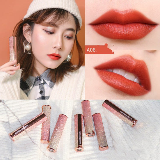 Starry lipstick $21.80 Dana Fashion Style: A08 makeup Brand: xixi Color :A01 pumpkin color,A02 classic red,A03 red persimmon,A04 milk coffee color,A05 brick red,A06 rose wood ,A07 cherries,A08 apricot orange,A09 bean paste,A10 reddish-brown