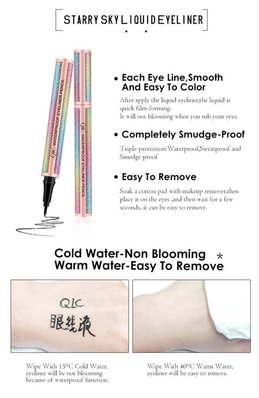 Starry Sky Eyeliner $18.66 Dana Fashion Style: Default makeup Feature: 24 Hours Long lasting water-proof and smudge-proof formula that resists sweat, tears, and water. Includes the oil share. Prevents around the eye dry. Ingredients: METHYL CELLULOSE-5% P