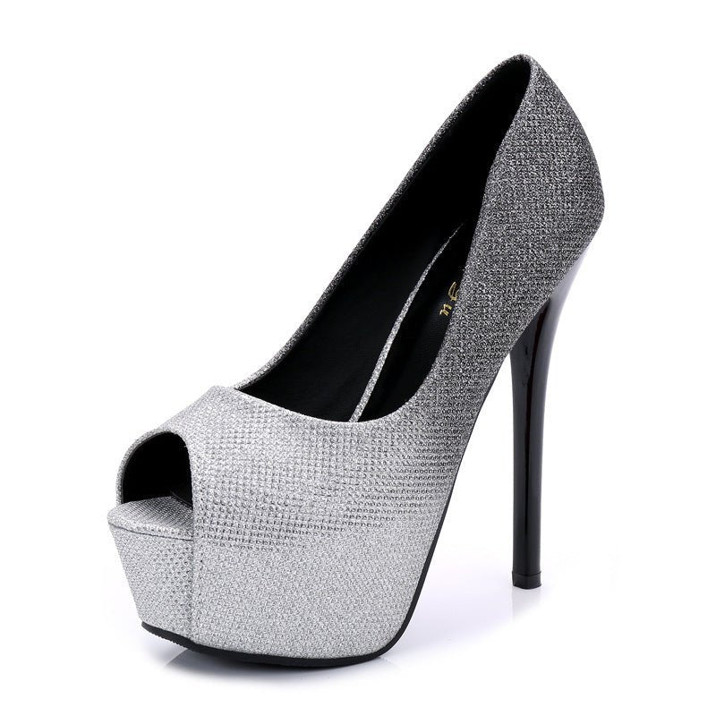 Stiletto Waterproof Shallow Mouth Fish Mouth Pumps $49.50 Dana Fashion Color: Silver 14cm size: 34 Women's shoes Product information: Lining material: Microfiber Color: gold 14cm, silver 14cm, rose 14cm, gold 12cm, silver 12cm, rose 12cm Upper height: low