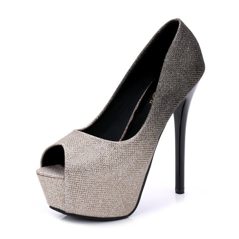 Stiletto Waterproof Shallow Mouth Fish Mouth Pumps $49.50 Dana Fashion Color: Gold 14cm size: 34 Women's shoes Product information: Lining material: Microfiber Color: gold 14cm, silver 14cm, rose 14cm, gold 12cm, silver 12cm, rose 12cm Upper height: low t