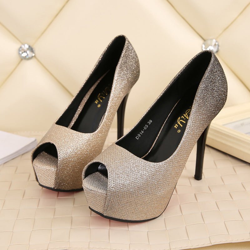 Stiletto Waterproof Shallow Mouth Fish Mouth Pumps $49.50 Dana Fashion Color: Gold 12cm size: 34 Women's shoes Product information: Lining material: Microfiber Color: gold 14cm, silver 14cm, rose 14cm, gold 12cm, silver 12cm, rose 12cm Upper height: low t