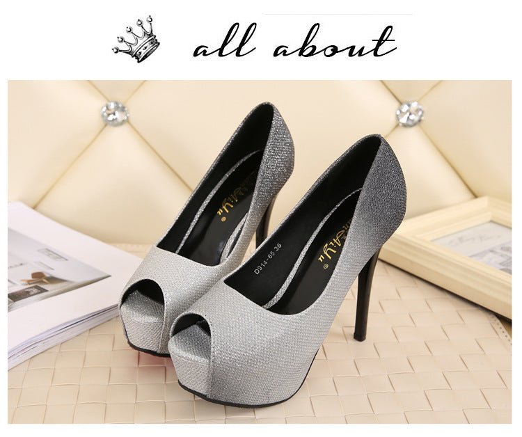 Stiletto Waterproof Shallow Mouth Fish Mouth Pumps $49.50 Dana Fashion Color: Silver 12cm size: 34 Women's shoes Product information: Lining material: Microfiber Color: gold 14cm, silver 14cm, rose 14cm, gold 12cm, silver 12cm, rose 12cm Upper height: low