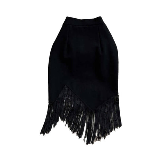 Stitching Tassel High Waist Irregular Pencil Skirt $38.50 Dana Fashion Color: Black Size: 2XL Women's clothing Product information: Waist type: high waist Color classification: Black Skirt-type: hip skirt Skirt length: mid-length skirt Size: S,M,L,XL,2XL,