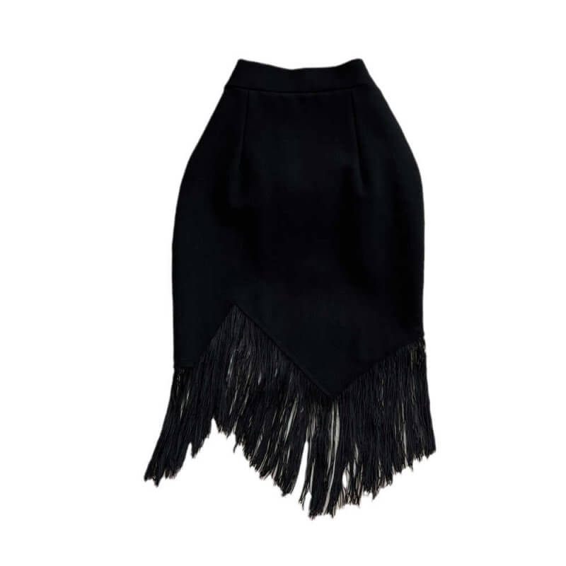 Stitching Tassel High Waist Irregular Pencil Skirt $38.50 Dana Fashion Color: Black Size: 2XL Women's clothing Product information: Waist type: high waist Color classification: Black Skirt-type: hip skirt Skirt length: mid-length skirt Size: S,M,L,XL,2XL,