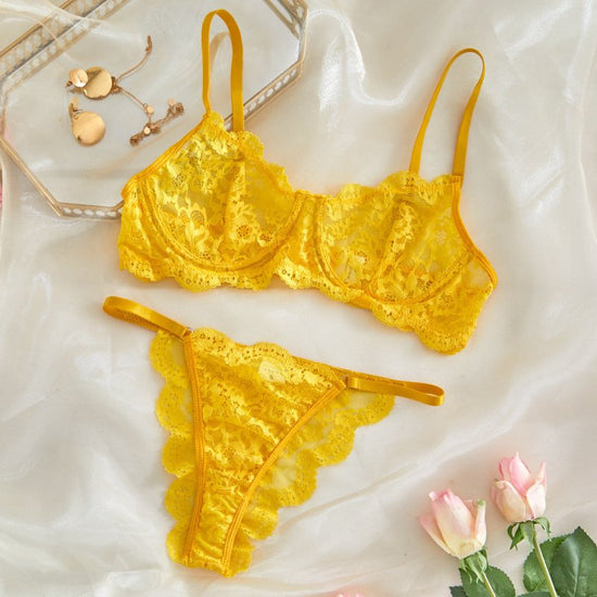 Strap Lace See-through Underwear Suit Women $40.50 Dana Fashion Color: Yellow size: L Women's clothing Product information: Fabric name: Polyester Color: white, yellow, red, black, wine red, Main fabric composition: Polyester Fiber (polyester) Size: S,M,L