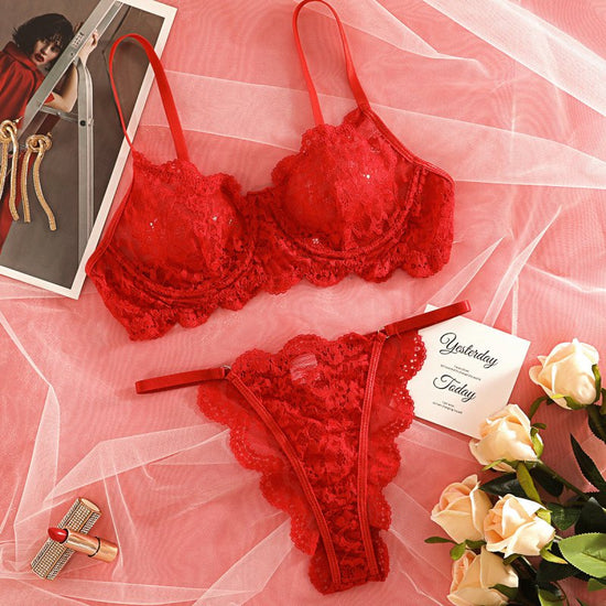 Strap Lace See-through Underwear Suit Women $40.50 Dana Fashion Color: Red size: L Women's clothing Product information: Fabric name: Polyester Color: white, yellow, red, black, wine red, Main fabric composition: Polyester Fiber (polyester) Size: S,M,L,XL