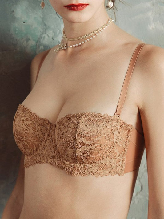 Strapless Underwear Women Gather Non-slip $79.99 Dana Fashion style: A Size: L Women's clothing Product information: Pattern: plant flowers Color classification: A: light brown [single bra] B: light brown [bra + panties] C: beige [single bra] D: beige [br