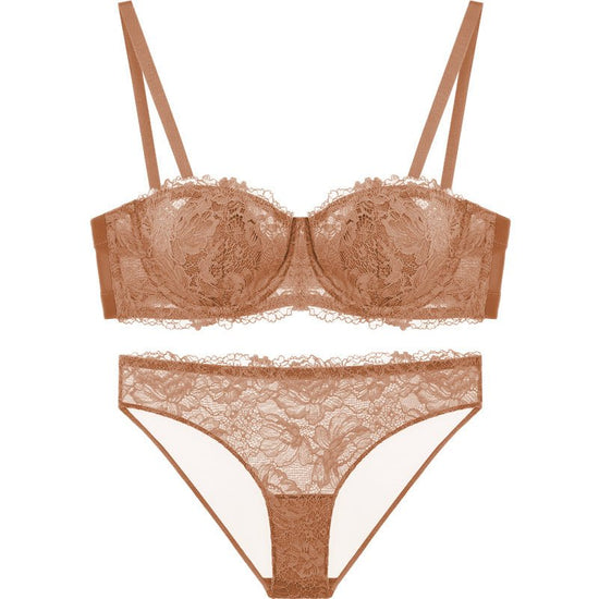 Strapless Underwear Women Gather Non-slip $89.99 Dana Fashion style: B Size: L Women's clothing Product information: Pattern: plant flowers Color classification: A: light brown [single bra] B: light brown [bra + panties] C: beige [single bra] D: beige [br