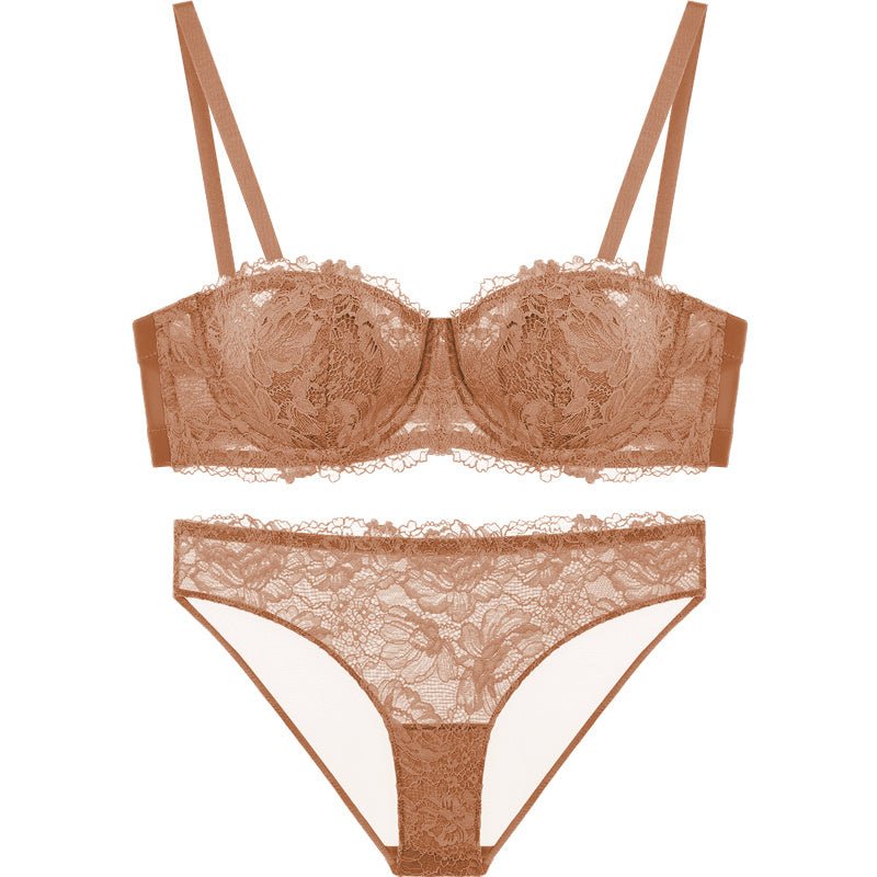 Strapless Underwear Women Gather Non-slip $89.99 Dana Fashion style: B Size: L Women's clothing Product information: Pattern: plant flowers Color classification: A: light brown [single bra] B: light brown [bra + panties] C: beige [single bra] D: beige [br