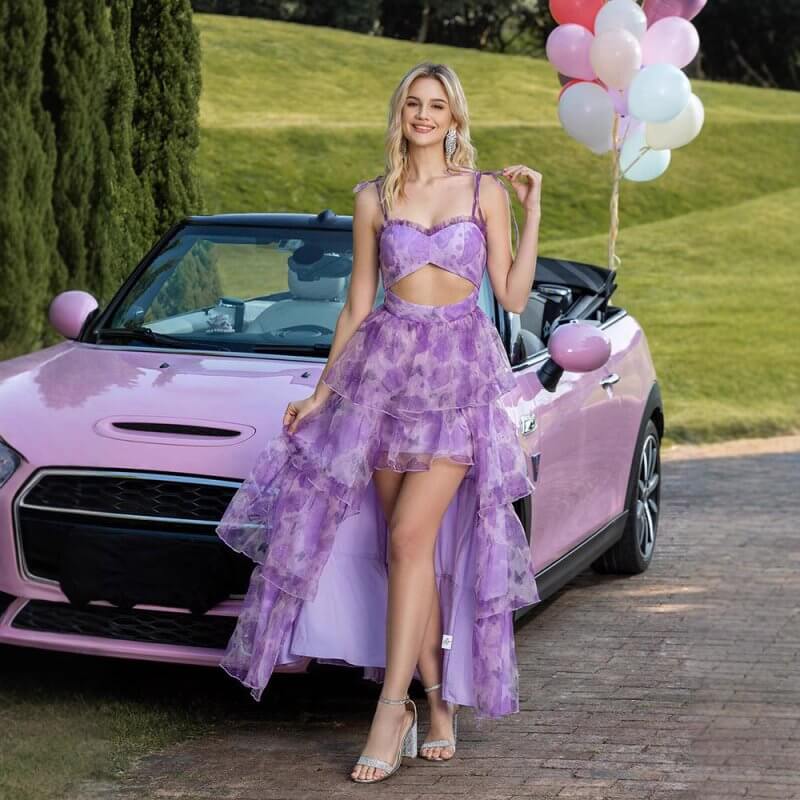 Straps Tulle Flounce Irregular Dress $129.50 Dana Fashion Color: DMQ77311 Purple Size: L Women's clothing Product information: Pattern: Printing Skirt type: cake dress Waist Type: Mid waist Size: XS,S,M,L Style type: fresh and sweet Combination form: Sing