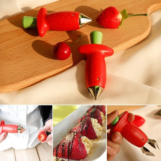 Strawberry Huller Creative Fruit Leaf Remover Kitchen Gadget $10.03 Dana Fashion default: default Dana's Kitchen Overview: 1. Press the button and extend the claw in front of hull strawberries and core other soft fruits and vegetables. 2. Get kids involve