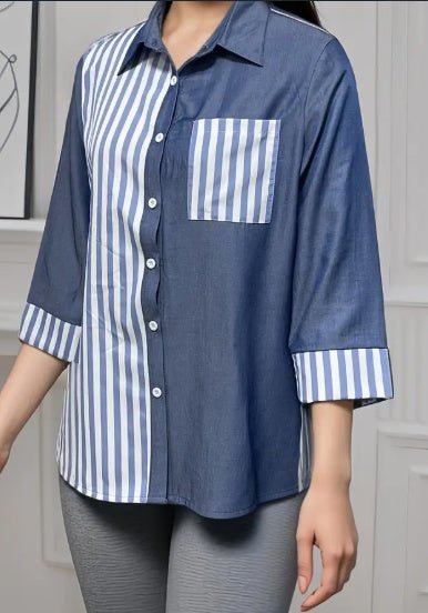 Stripe Print Button Front Blouse, Casual Sleeve Pocket Top For Spring & Summer, Women's Clothing $32.64 Dana Fashion Color: Mixed Color Size: 2XL Women's clothing Composition: 100% Polyester Material: Polyester