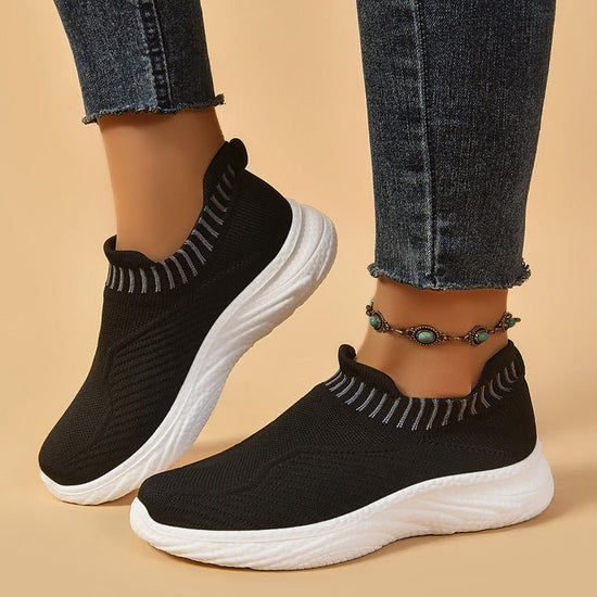 Striped Flat Sneakers Fashion Lightweight Breathable Socks Flats Shoes For Women Slip On Sports Shoes $31.68 Dana Fashion Color: Black Size: Size36 Women's shoes Product information: Style: Casual Inner material: cloth Suitable season: Summer, spring, aut