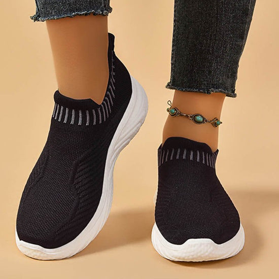 Striped Flat Sneakers Fashion Lightweight Breathable Socks Flats Shoes For Women Slip On Sports Shoes $31.68 Dana Fashion Color: Black Size: Size36 Women's shoes Product information: Style: Casual Inner material: cloth Suitable season: Summer, spring, aut