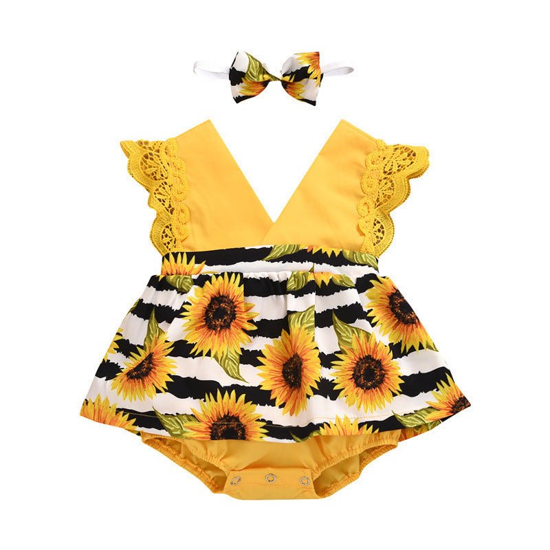 Summer Baby Girl Triangle Romper, Lace Wrapper For Newborn Baby, Sunflower Baby One-piece Romper $18.69 Dana Fashion Color: Yellow Child size: 100cm Baby Clothing Product information Applicable gender: female Sleeve: Sleeveless Whether hooded: not hooded