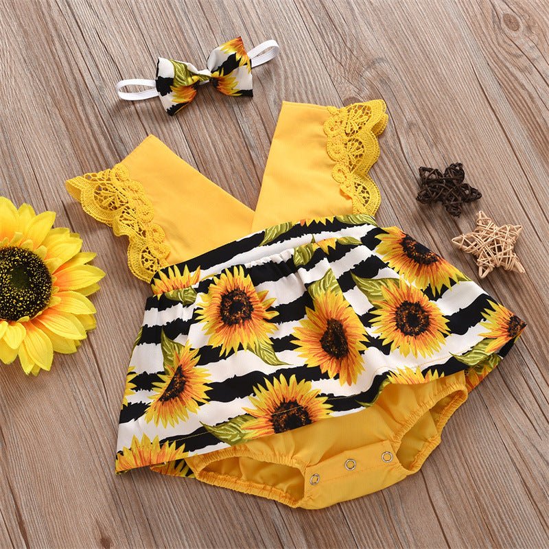 Summer Baby Girl Triangle Romper, Lace Wrapper For Newborn Baby, Sunflower Baby One-piece Romper $18.69 Dana Fashion Color: Yellow Child size: 100cm Baby Clothing Product information Applicable gender: female Sleeve: Sleeveless Whether hooded: not hooded