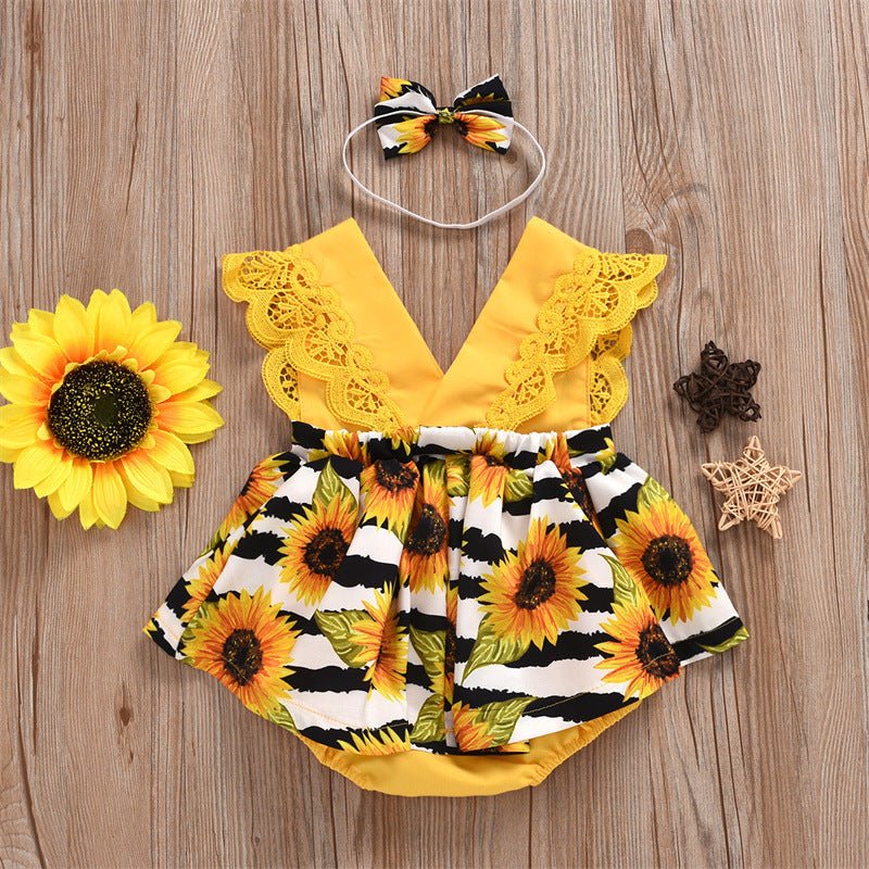 Summer Baby Girl Triangle Romper, Lace Wrapper For Newborn Baby, Sunflower Baby One-piece Romper $18.69 Dana Fashion Color: Yellow Child size: 100cm Baby Clothing Product information Applicable gender: female Sleeve: Sleeveless Whether hooded: not hooded