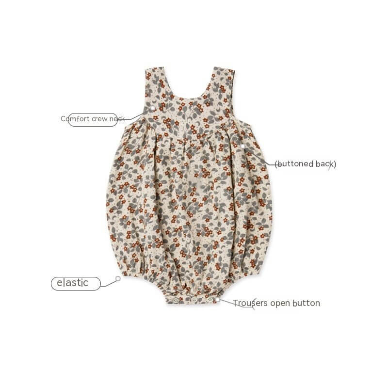 Summer Baby Rompers Cotton Breathable One-piece Nordic Style Floral Sleeveless Romper $24.50 Dana Fashion Color: Beige Leaves Suit Height: 66cm Baby Clothing Product information: Color: beige leaves, khaki flowers, dark red flowers Suitable height: 66cm,7