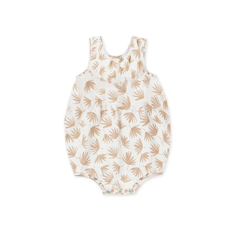 Summer Baby Rompers Cotton Breathable One-piece Nordic Style Floral Sleeveless Romper $24.50 Dana Fashion Color: Beige Leaves Suit Height: 66cm Baby Clothing Product information: Color: beige leaves, khaki flowers, dark red flowers Suitable height: 66cm,7