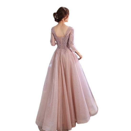 Summer Banquet Temperament Elegant Evening Dress $89.00 Dana Fashion Color: Bean Pink Size: L Women's clothing Product information: Color: Bean pink, silver gray Sleeve type: Princess sleeves Waist type: high waist Size: XS,S,M,L,XL,XXL,XXXL, customized n