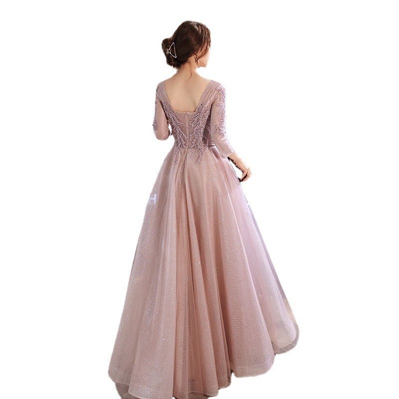 Summer Banquet Temperament Elegant Evening Dress $89.00 Dana Fashion Color: Bean Pink Size: L Women's clothing Product information: Color: Bean pink, silver gray Sleeve type: Princess sleeves Waist type: high waist Size: XS,S,M,L,XL,XXL,XXXL, customized n