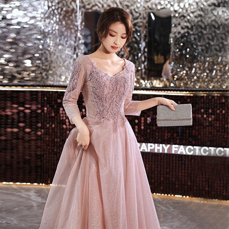 Summer Banquet Temperament Elegant Evening Dress $89.00 Dana Fashion Color: Bean Pink Size: L Women's clothing Product information: Color: Bean pink, silver gray Sleeve type: Princess sleeves Waist type: high waist Size: XS,S,M,L,XL,XXL,XXXL, customized n