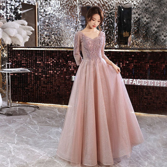 Summer Banquet Temperament Elegant Evening Dress $89.00 Dana Fashion Color: Bean Pink Size: L Women's clothing Product information: Color: Bean pink, silver gray Sleeve type: Princess sleeves Waist type: high waist Size: XS,S,M,L,XL,XXL,XXXL, customized n