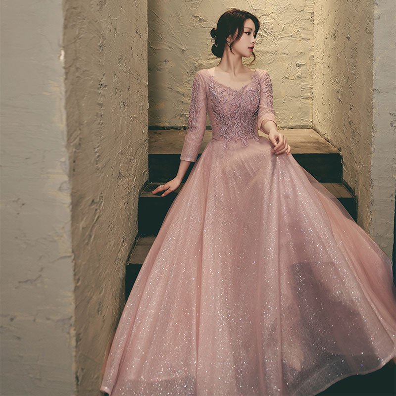 Summer Banquet Temperament Elegant Evening Dress $89.00 Dana Fashion Color: Bean Pink Size: L Women's clothing Product information: Color: Bean pink, silver gray Sleeve type: Princess sleeves Waist type: high waist Size: XS,S,M,L,XL,XXL,XXXL, customized n