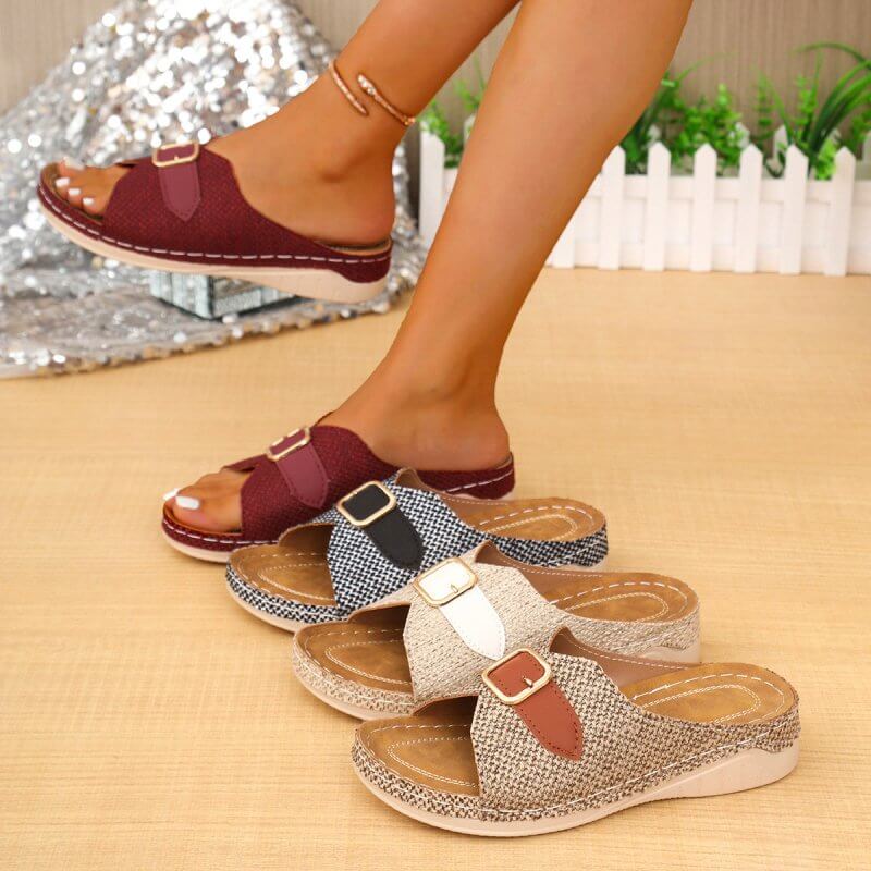 Summer Buckle Wedges Sandals Peep-toe Platform Slippers Women's Thick-soled Beach Shoes $55.00 Dana Fashion Color: Beige Size: 36 Women's shoes Product information: Lining material: PU Toe bracket shape: Fish Mouth Color: Black, Milky White, khaki, wine r