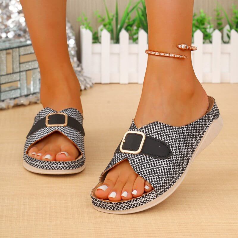 Summer Buckle Wedges Sandals Peep-toe Platform Slippers Women's Thick-soled Beach Shoes $55.00 Dana Fashion Color: Beige Size: 36 Women's shoes Product information: Lining material: PU Toe bracket shape: Fish Mouth Color: Black, Milky White, khaki, wine r