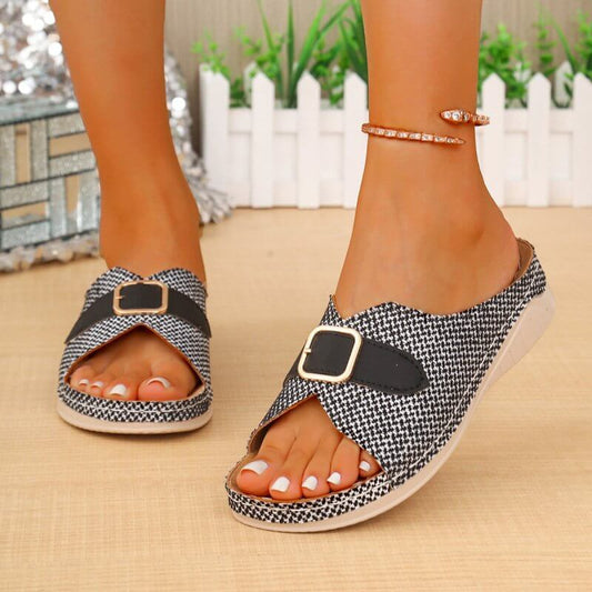 Summer Buckle Wedges Sandals Peep-toe Platform Slippers Women's Thick-soled Beach Shoes $55.00 Dana Fashion Color: Beige Size: 36 Women's shoes Product information: Lining material: PU Toe bracket shape: Fish Mouth Color: Black, Milky White, khaki, wine r