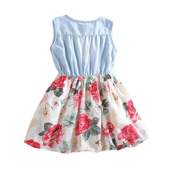 Summer Children Sleeveless Girl Denim Floral Dresses $17.09 Dana Fashion Size: L Color: Rad Baby Clothing Product Name: Summer Children Sleeveless Girl Denim Floral Dresses Fabric name: cotton Main fabric composition: cotton Main fabric composition conten
