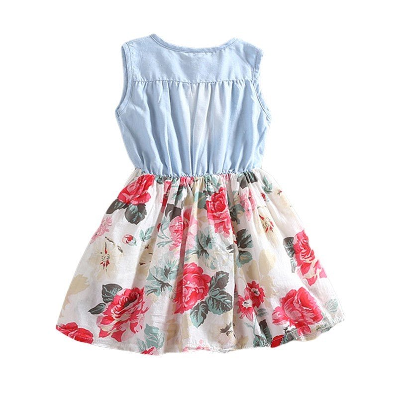 Summer Children Sleeveless Girl Denim Floral Dresses $17.09 Dana Fashion Size: L Color: Rad Baby Clothing Product Name: Summer Children Sleeveless Girl Denim Floral Dresses Fabric name: cotton Main fabric composition: cotton Main fabric composition conten