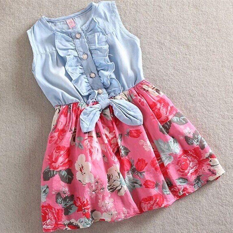 Summer Children Sleeveless Girl Denim Floral Dresses $17.09 Dana Fashion Size: L Color: Rad Baby Clothing Product Name: Summer Children Sleeveless Girl Denim Floral Dresses Fabric name: cotton Main fabric composition: cotton Main fabric composition conten