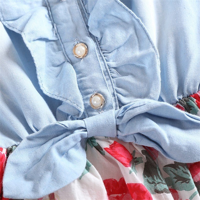 Summer Children Sleeveless Girl Denim Floral Dresses $17.09 Dana Fashion Size: L Color: Rad Baby Clothing Product Name: Summer Children Sleeveless Girl Denim Floral Dresses Fabric name: cotton Main fabric composition: cotton Main fabric composition conten