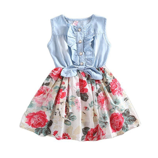 Summer Children Sleeveless Girl Denim Floral Dresses $17.09 Dana Fashion Size: L Color: Rad Baby Clothing Product Name: Summer Children Sleeveless Girl Denim Floral Dresses Fabric name: cotton Main fabric composition: cotton Main fabric composition conten