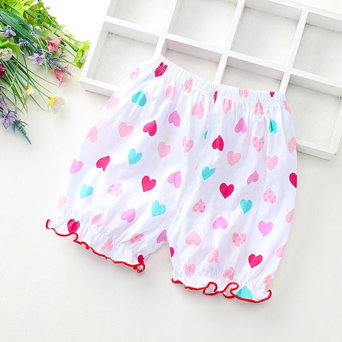 Summer Children's Cotton Thin Lace Bloomers $10.84 Dana Fashion Color: Love Size: L Baby Clothing Product information: Fabric name: Knitted Safety level: Class A Main fabric composition: cotton Suitable age group: infants (1~3 years old, 80~100cm) Whether