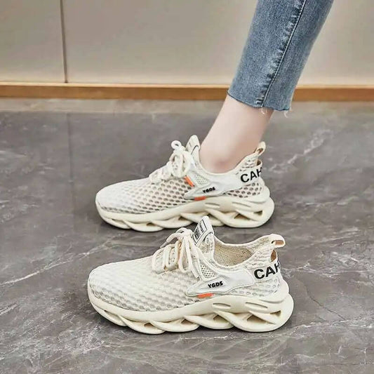 Summer Fly-knit Sneakers Versatile Mesh Breathable $22.90 Dana Fashion Color: Beige Size: 36 Women's shoes Product information: Suitable site: plastic, floor, wild, hard ground, soil field, natural lawn, artificial grass Pattern: solid color Lining materi