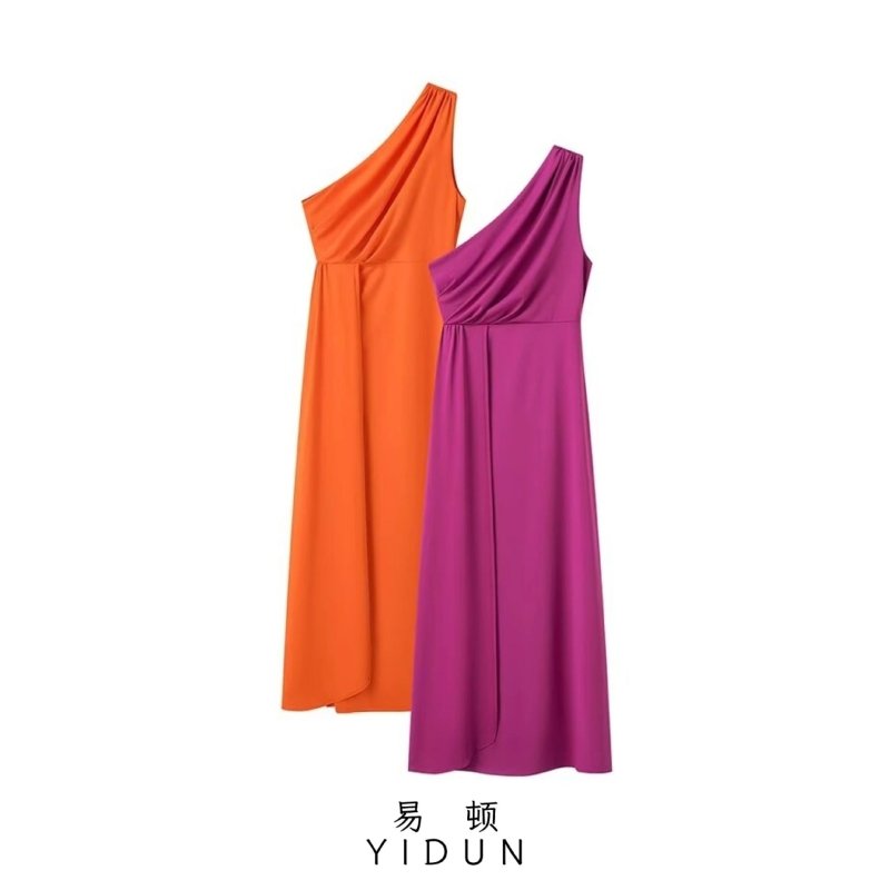 Summer New One-shoulder Knitted Dress $45.38 Dana Fashion Color: Orange Size: L Women's clothing Product information: Pattern: solid color Skirt-type: hip skirt Color: purple, orange Waist type: high waist Size: S,M,L Style type: temperament commute Combi